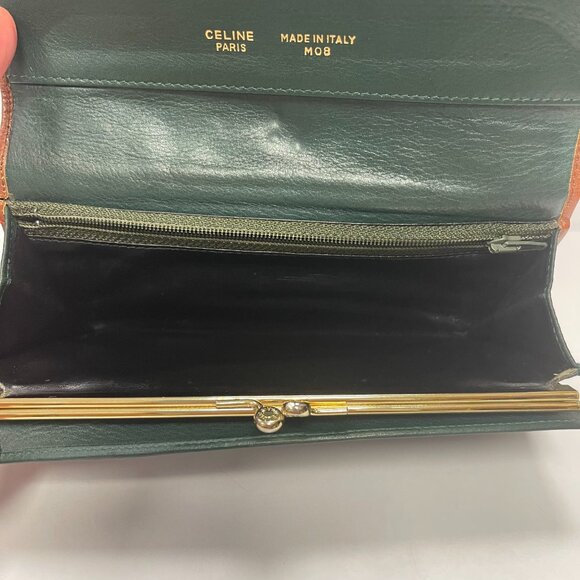 CELINE Vintage Dark Green Leather Bifold Long Wallet - Preowned - Picture 10 of 15